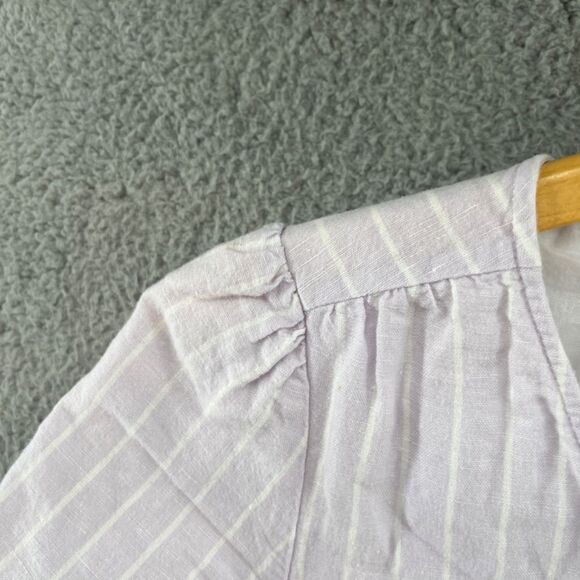 Gap Linen Cotton Stripe Ruffle Wrap Dress Purple White Small TALL - Picture 10 of 16